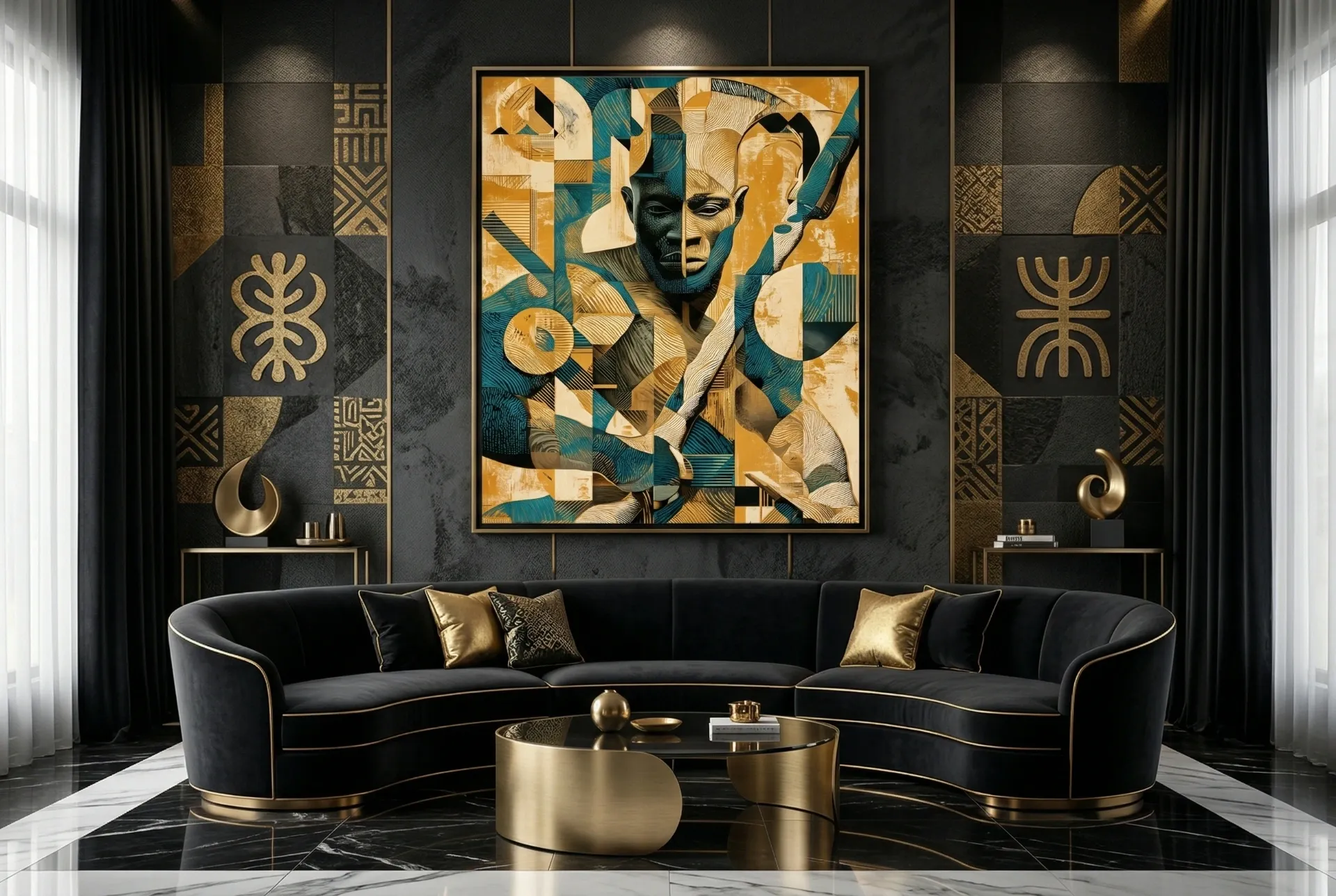 Jagun Jagun artwork displayed in a luxury living space