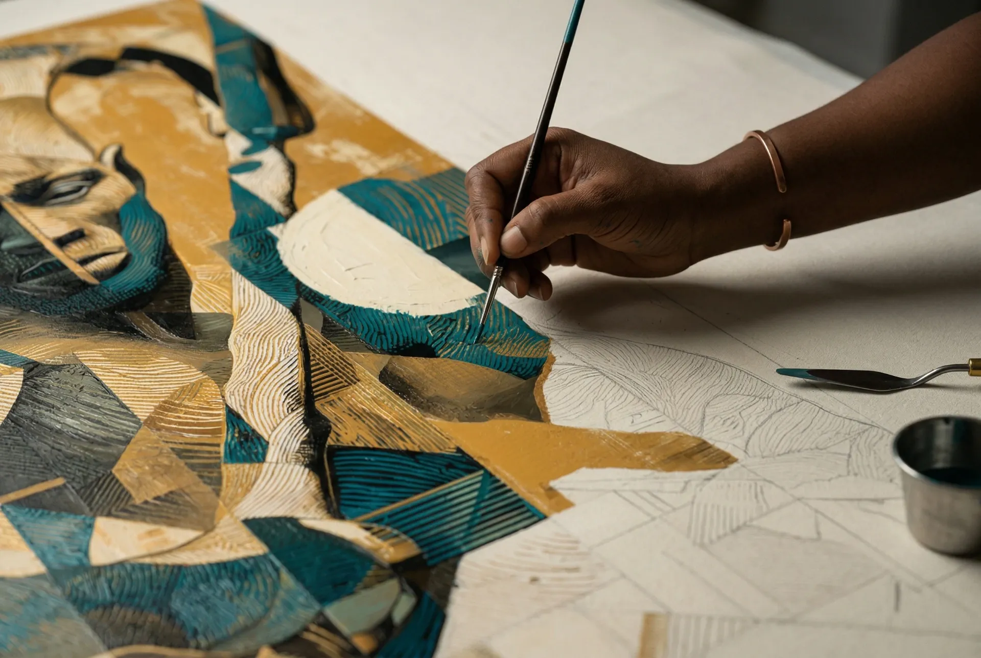 Hand-painting Jagun Jagun on Awọ̀na fabric — detail of the craftsmanship process
