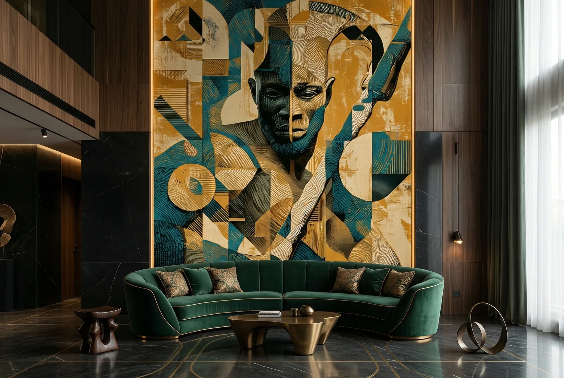 Jagun Jagun mural installed in a luxury interior